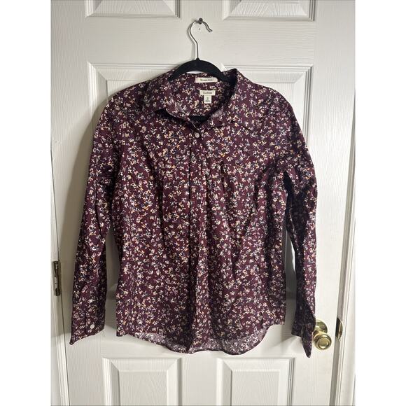 L.L. Bean Tops - L.L. Bean Shirt Women's Medium Maroon Wrinkle Free Floral Button Up Oxford
